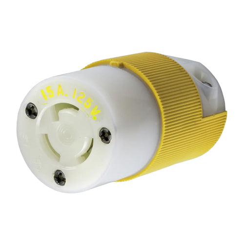 Hubbell HBL47CM29C, Insulgrip Connector Body, Corrosion Resistant, Yellow And White Nylon, Multiple Drive Screws, 15A 125V, L5-15R, 2-Pole 3-Wire Grounding