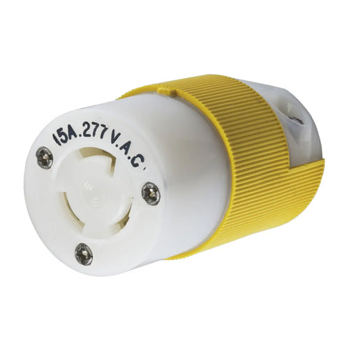 Hubbell HBL47CM79C, Insulgrip Connector Body, Corrosion Resistant, Yellow And White Nylon, Multiple Drive Screws, 15A 277V, L7-15R, 2-Pole 3-Wire Grounding