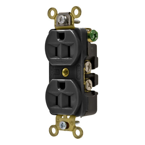 Hubbell HBL5252BK, Extra Heavy Duty Max Duplex Compact Receptacles, Industrial Grade, Back and Side Wired, 15A 125V, 5-15R, 2-Pole 3-Wire Grounding, Black