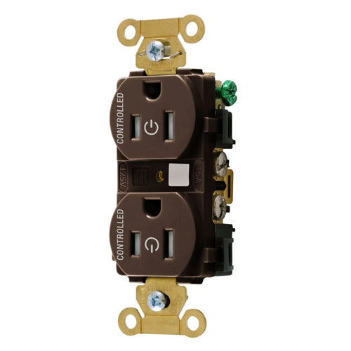 Hubbell HBL5262C2TR, Permanently Marked Extra Heavy Duty Standard Duplex Receptacles, Tamper Resistant, Two Controlled Faces, 15A 125V, 5-15R, 2-Pole 3-Wire Grounding, Brown