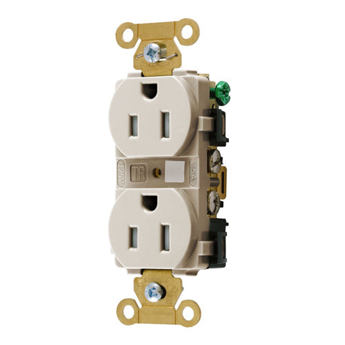 Hubbell HBL5262LATR, Extra Heavy Duty Max Industrial Grade Duplex Receptacles, Tamper Resistant, Back and Side Wired, 15A 125V, 5-15R, 2-Pole 3-Wire Grounding, Light Almond