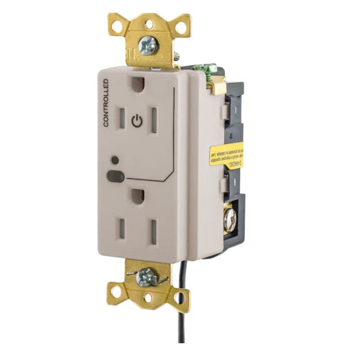 Hubbell HBL5262LC1LA, Logic Load Control Wired Switched Duplex Receptacles, Split Circuit, 15A 125V, 5-15R, 2-Pole 3-Wire Grounding, Light Almond