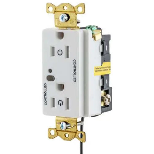 Hubbell HBL5262LC2W, Logic Load Control Wired Switched Duplex Receptacles, Fully Controlled, 15A 125V, 5-15R, 2-Pole 3-Wire Grounding, White