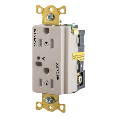Hubbell HBL5262RFC2LA, Logic Load Control Wireless Switched Duplex Receptacles, Fully Controlled, 15A 125V, 5-15R, 2-Pole 3-Wire Grounding, Light Almond
