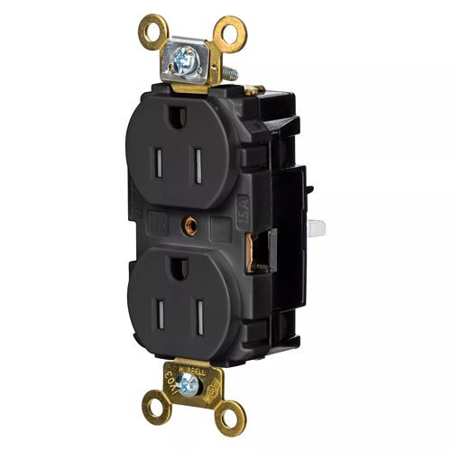 Hubbell HBL5262STBKTR, EdgeConnect Extra Heavy Duty Max Duplex Receptacles, Tamper Resistant, Screwless Terminal, Back Wired, 15A 125V, 5-15R, 2-Pole 3-Wire Grounding, Black