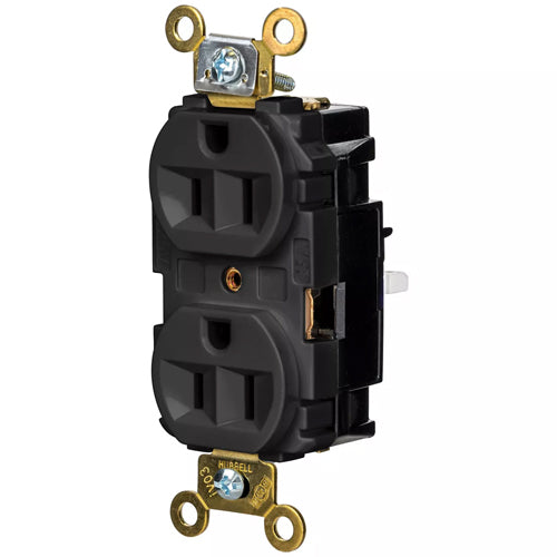 Hubbell HBL5262STBK, EdgeConnect Extra Heavy Duty Max Duplex Receptacles, Screwless Terminal, Back Wired, 15A 125V, 5-15R, 2-Pole 3-Wire Grounding, Black