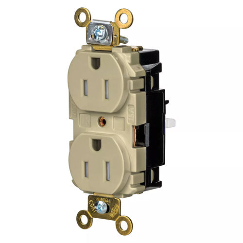 Hubbell HBL5262STITR, EdgeConnect Extra Heavy Duty Max Duplex Receptacles, Tamper Resistant, Screwless Terminal, Back Wired, 15A 125V, 5-15R, 2-Pole 3-Wire Grounding, Ivory