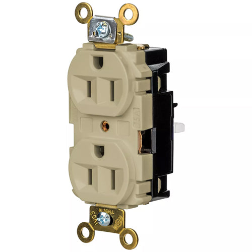 Hubbell HBL5262STI, EdgeConnect Extra Heavy Duty Max Duplex Receptacles, Screwless Terminal, Back Wired, 15A 125V, 5-15R, 2-Pole 3-Wire Grounding, Ivory