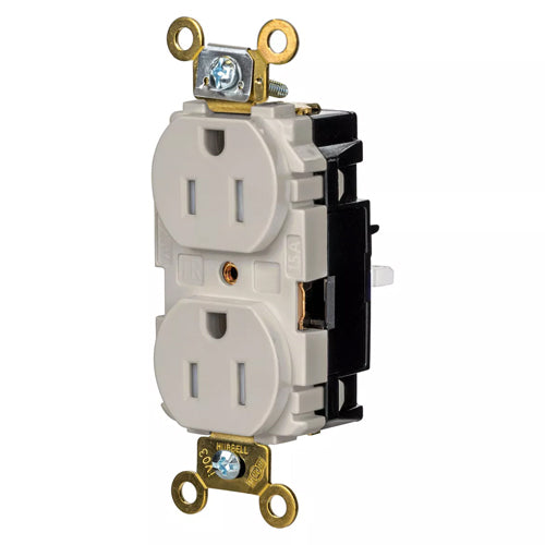 Hubbell HBL5262STLATR, EdgeConnect Extra Heavy Duty Max Duplex Receptacles, Tamper Resistant, Screwless Terminal, Back Wired, 15A 125V, 5-15R, 2-Pole 3-Wire Grounding, Light Almond