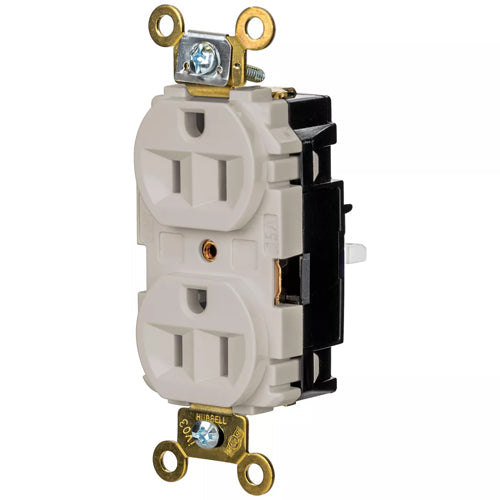 Hubbell HBL5262STLA, EdgeConnect Extra Heavy Duty Max Duplex Receptacles, Screwless Terminal, Back Wired, 15A 125V, 5-15R, 2-Pole 3-Wire Grounding, Light Almond