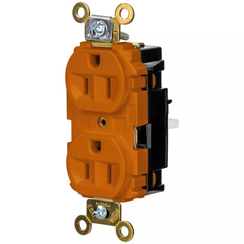 Hubbell HBL5262STO, EdgeConnect Extra Heavy Duty Max Duplex Receptacles, Screwless Terminal, Back Wired, 15A 125V, 5-15R, 2-Pole 3-Wire Grounding, Orange