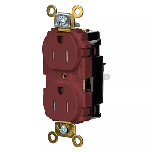 Hubbell HBL5262STRTR, EdgeConnect Extra Heavy Duty Max Duplex Receptacles, Tamper Resistant, Screwless Terminal, Back Wired, 15A 125V, 5-15R, 2-Pole 3-Wire Grounding, Red