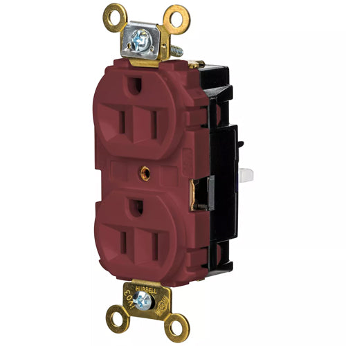 Hubbell HBL5262STR, EdgeConnect Extra Heavy Duty Max Duplex Receptacles, Screwless Terminal, Back Wired, 15A 125V, 5-15R, 2-Pole 3-Wire Grounding, Red