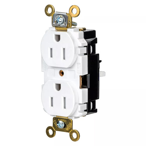 Hubbell HBL5262STWTR, EdgeConnect Extra Heavy Duty Max Duplex Receptacles, Tamper Resistant, Screwless Terminal, Back Wired, 15A 125V, 5-15R, 2-Pole 3-Wire Grounding, White