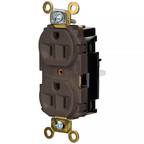 Hubbell HBL5262ST, EdgeConnect Extra Heavy Duty Max Duplex Receptacles, Screwless Terminal, Back Wired, 15A 125V, 5-15R, 2-Pole 3-Wire Grounding, Brown