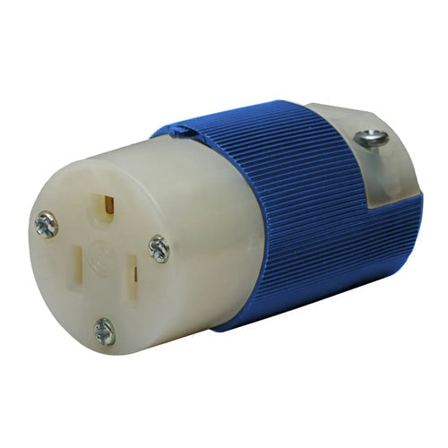 Hubbell HBL5269CBL, Female Connector Body, Insulgrip, 15A 125V, 5-15R, 2-Pole 3-Wire Grounding, Blue and White Nylon