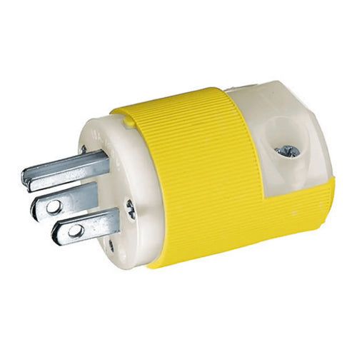 Hubbell HBL52CM66C, Male Plug, Insulgrip, Corrosion Resistant,  15A 125V, 5-15P, 2-Pole 3-Wire Grounding, Yellow Nylon