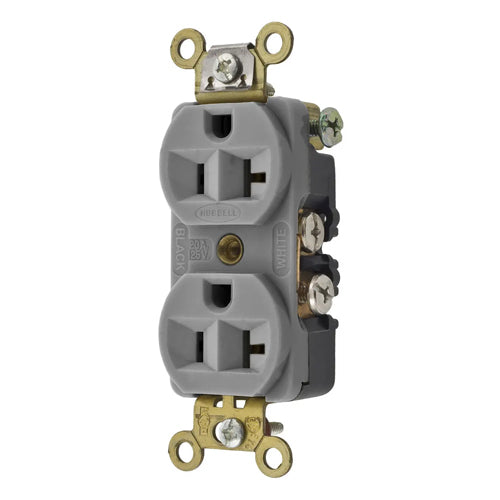 Hubbell HBL5342GY, Extra Heavy Duty Max Compact Duplex Receptacles, Nylon Face, Side Wired only, 20A 125V, 5-20R, 2-Pole 3-Wire Grounding, Gray