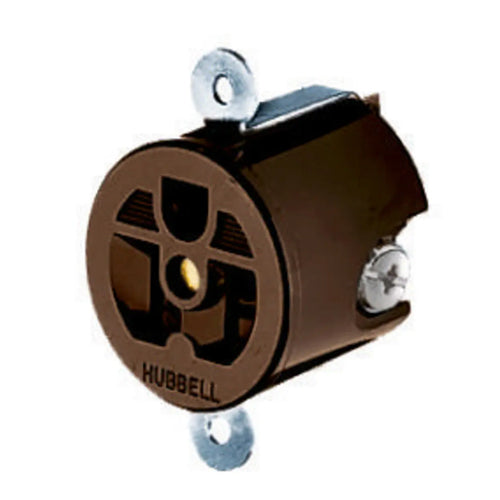 Hubbell HBL5358, Extra Heavy Duty Max Compact Single Receptacles, Panel Mount 1.75 In. (44.5) Centers, 20A 125V, 5-20R, 2-Pole 3-Wire Grounding, Brown