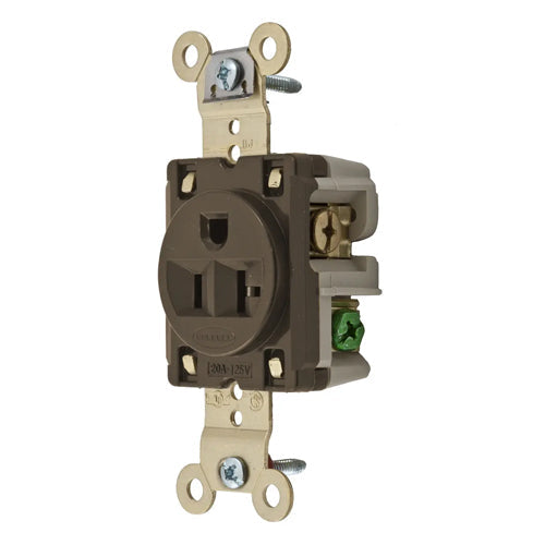 Hubbell HBL5361, Extra Heavy Duty MAX Single Industrial Grade Receptacles, Back and Side Wired, 20A 125V, 5-20R, 2-Pole 3-Wire Grounding, Brown