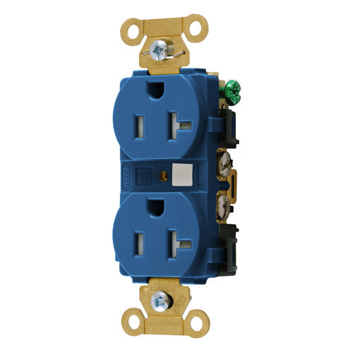 Hubbell HBL5362BLTR, Extra Heavy Duty Max Industrial Grade Duplex Receptacles, Tamper Resistant, Back and Side Wired, 20A 125V, 5-20R, 2-Pole 3-Wire Grounding, Blue