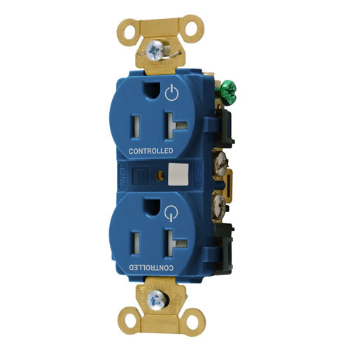 Hubbell HBL5362C2BLTR, Permanently Marked Extra Heavy Duty Standard Duplex Receptacles, Tamper Resistant, Two Controlled Faces, 20A 125V, 5-20R, 2-Pole 3-Wire Grounding, Blue