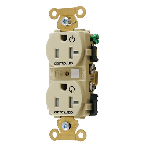 Hubbell HBL5362C2ITR, Permanently Marked Extra Heavy Duty Standard Duplex Receptacles, Tamper Resistant, Two Controlled Faces, 20A 125V, 5-20R, 2-Pole 3-Wire Grounding, Ivory