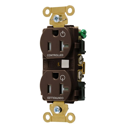 Hubbell HBL5362C2TR, Permanently Marked Extra Heavy Duty Standard Duplex Receptacles, Tamper Resistant, Two Controlled Faces, 20A 125V, 5-20R, 2-Pole 3-Wire Grounding, Brown
