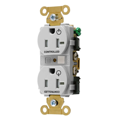 Hubbell HBL5362C2WHITR, Permanently Marked Extra Heavy Duty Standard Duplex Receptacles, Tamper Resistant, Two Controlled Faces, 20A 125V, 5-20R, 2-Pole 3-Wire Grounding, White