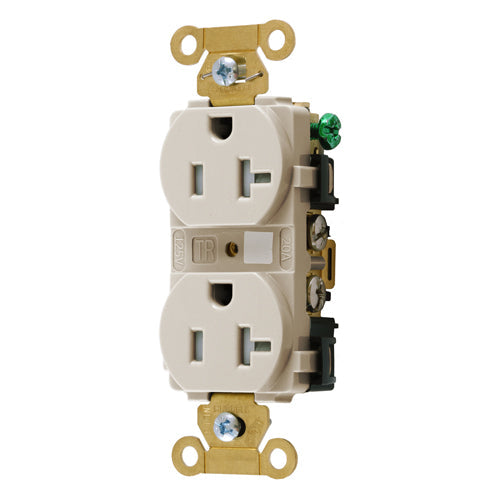 Hubbell HBL5362LATR, Extra Heavy Duty Max Industrial Grade Duplex Receptacles, Tamper Resistant, Back and Side Wired, 20A 125V, 5-20R, 2-Pole 3-Wire Grounding, Light Almond