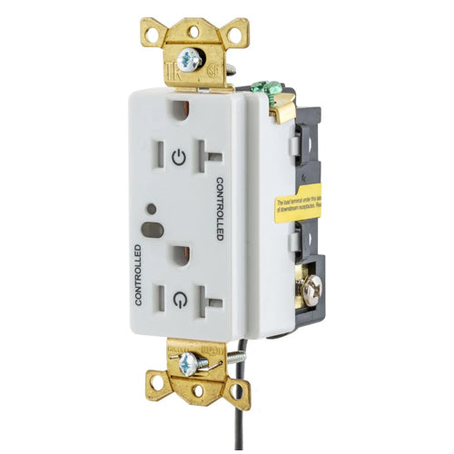 Hubbell HBL5362LC2W, Logic Load Control Wired Switched Duplex Receptacles, Fully Controlled, 20A 125V, 5-20R, 2-Pole 3-Wire Grounding, White