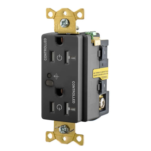 Hubbell HBL5362RFC2BK, Logic Load Control Wireless Switched Duplex Receptacles, Fully Controlled, 20A 125V, 5-20R, 2-Pole 3-Wire Grounding, Black