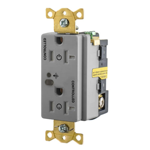 Hubbell HBL5362RFC2GY, Logic Load Control Wireless Switched Duplex Receptacles, Fully Controlled, 20A 125V, 5-20R, 2-Pole 3-Wire Grounding, Gray