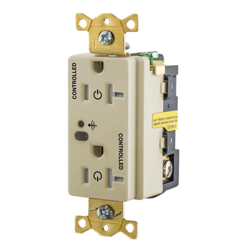Hubbell HBL5362RFC2I, Logic Load Control Wireless Switched Duplex Receptacles, Fully Controlled, 20A 125V, 5-20R, 2-Pole 3-Wire Grounding, Ivory