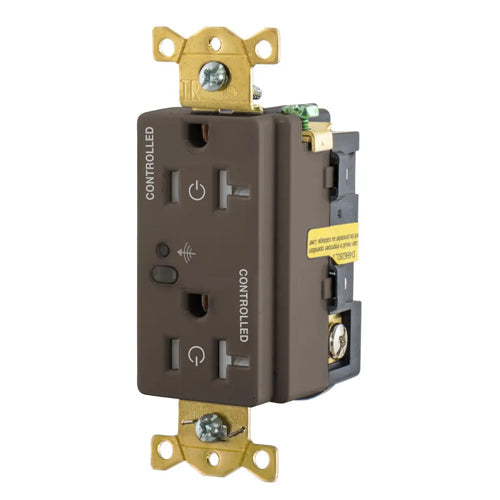 Hubbell HBL5362RFC2, Logic Load Control Wireless Switched Duplex Receptacles, Fully Controlled, 20A 125V, 5-20R, 2-Pole 3-Wire Grounding, Brown