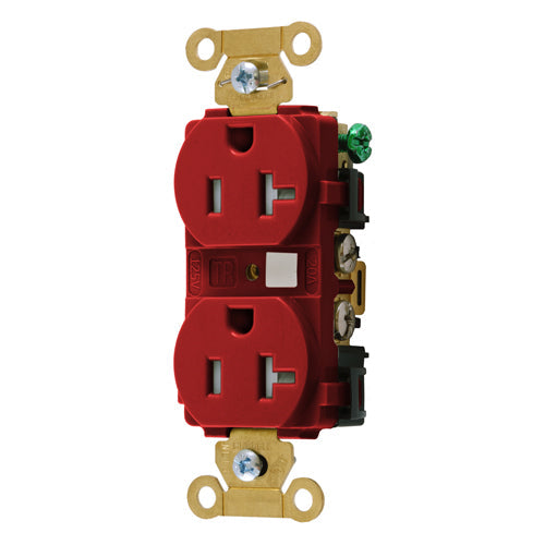 Hubbell HBL5362RTR, Extra Heavy Duty Max Industrial Grade Duplex Receptacles, Tamper Resistant, Back and Side Wired, 20A 125V, 5-20R, 2-Pole 3-Wire Grounding, Red