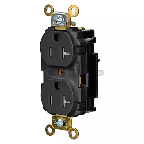 Hubbell HBL5362STBKTR, EdgeConnect Extra Heavy Duty Max Duplex Receptacles, Tamper Resistant, Screwless Terminal, Back Wired, 20A 125V, 5-20R, 2-Pole 3-Wire Grounding, Black