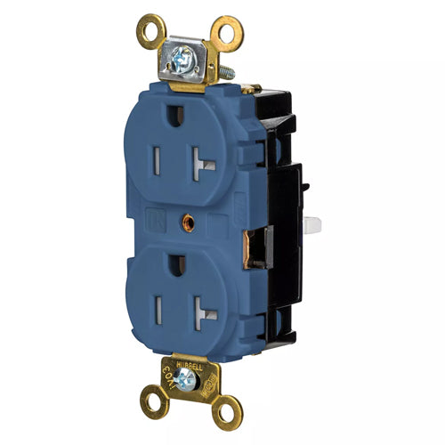 Hubbell HBL5362STBLTR, EdgeConnect Extra Heavy Duty Max Duplex Receptacles, Tamper Resistant, Screwless Terminal, Back Wired, 20A 125V, 5-20R, 2-Pole 3-Wire Grounding, Blue