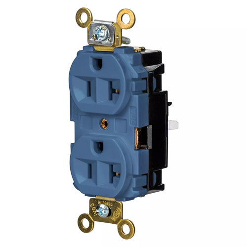 Hubbell HBL5362STBL, EdgeConnect Extra Heavy Duty Max Duplex Receptacles, Screwless Terminal, Back Wired, 20A 125V, 5-20R, 2-Pole 3-Wire Grounding, Blue