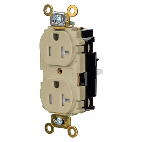 Hubbell HBL5362STITR, EdgeConnect Extra Heavy Duty Max Duplex Receptacles, Tamper Resistant, Screwless Terminal, Back Wired, 20A 125V, 5-20R, 2-Pole 3-Wire Grounding, Ivory