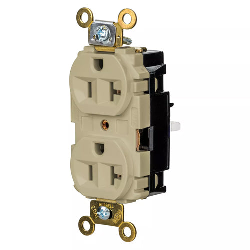 Hubbell HBL5362STI, EdgeConnect Extra Heavy Duty Max Duplex Receptacles, Screwless Terminal, Back Wired, 20A 125V, 5-20R, 2-Pole 3-Wire Grounding, Ivory