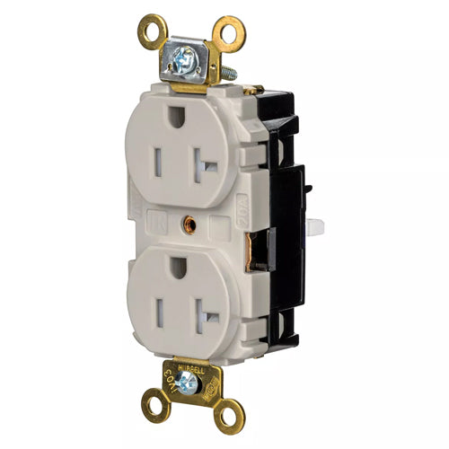 Hubbell HBL5362STLATR, EdgeConnect Extra Heavy Duty Max Duplex Receptacles, Tamper Resistant, Screwless Terminal, Back Wired, 20A 125V, 5-20R, 2-Pole 3-Wire Grounding, Light Almond