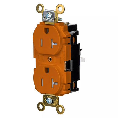 Hubbell HBL5362STOTR, EdgeConnect Extra Heavy Duty Max Duplex Receptacles, Tamper Resistant, Screwless Terminal, Back Wired, 20A 125V, 5-20R, 2-Pole 3-Wire Grounding, Orange