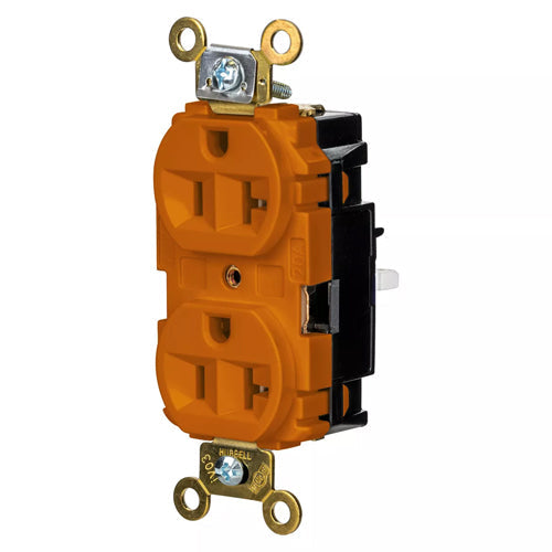 Hubbell HBL5362STO, EdgeConnect Extra Heavy Duty Max Duplex Receptacles, Screwless Terminal, Back Wired, 20A 125V, 5-20R, 2-Pole 3-Wire Grounding, Orange