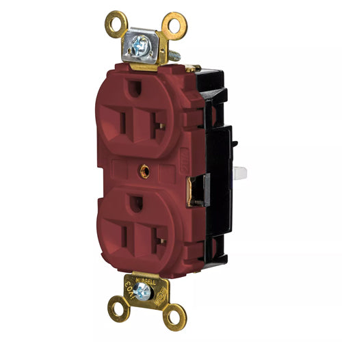 Hubbell HBL5362STR, EdgeConnect Extra Heavy Duty Max Duplex Receptacles, Screwless Terminal, Back Wired, 20A 125V, 5-20R, 2-Pole 3-Wire Grounding, Red