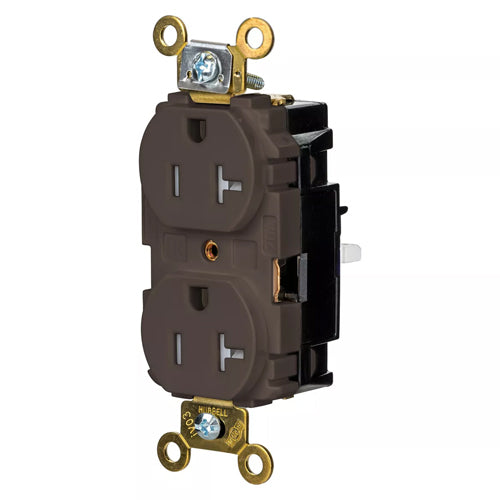 Hubbell HBL5362STTR, EdgeConnect Extra Heavy Duty Max Duplex Receptacles, Tamper Resistant, Screwless Terminal, Back Wired, 20A 125V, 5-20R, 2-Pole 3-Wire Grounding, Brown