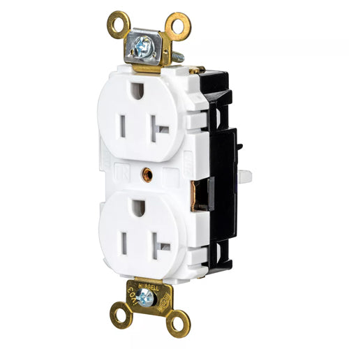 Hubbell HBL5362STWTR, EdgeConnect Extra Heavy Duty Max Duplex Receptacles, Tamper Resistant, Screwless Terminal, Back Wired, 20A 125V, 5-20R, 2-Pole 3-Wire Grounding, White