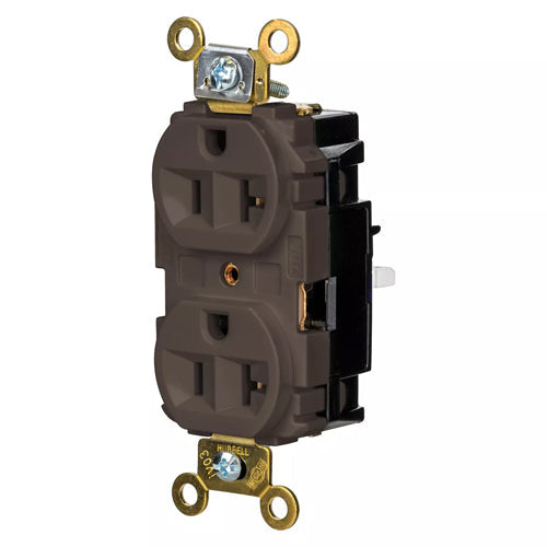 Hubbell HBL5362ST, EdgeConnect Extra Heavy Duty Max Duplex Receptacles, Screwless Terminal, Back Wired, 20A 125V, 5-20R, 2-Pole 3-Wire Grounding, Brown