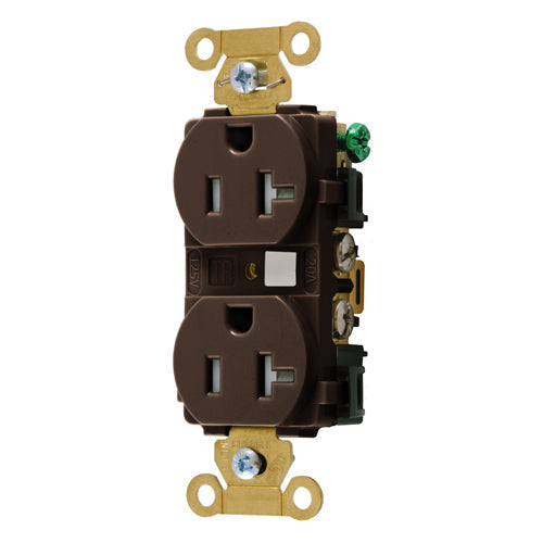 Hubbell HBL5362TR, Extra Heavy Duty Max Industrial Grade Duplex Receptacles, Tamper Resistant, Back and Side Wired, 20A 125V, 5-20R, 2-Pole 3-Wire Grounding, Brown