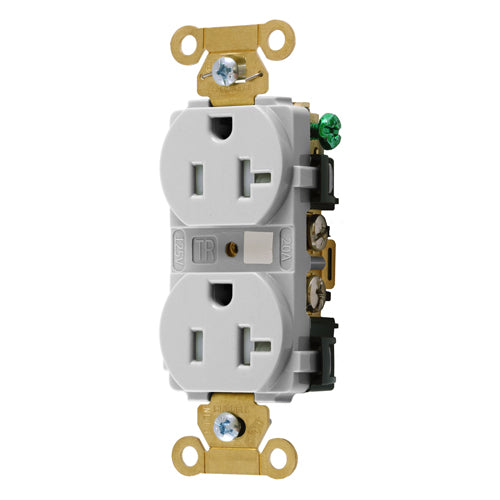 Hubbell HBL5362WTR, Extra Heavy Duty Max Industrial Grade Duplex Receptacles, Tamper Resistant, Back and Side Wired, 20A 125V, 5-20R, 2-Pole 3-Wire Grounding, White